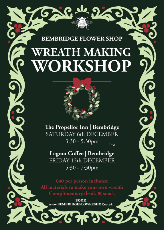 Christmas Workshops | Saturday 6th December - Luxury Christmas Wreath Workshop - The Propellor Inn, Bembridge - 3:30pm to 5:30pm