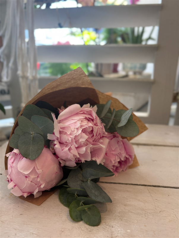 Hand-tied Bouquets | Peonies and Eucalyptus Wrap