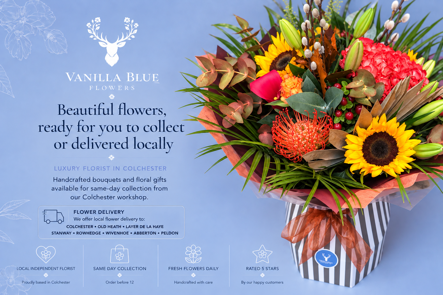 Vanilla Blue Flowers | Colchester | Home