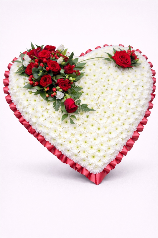 Funeral Flowers | Heart Tributes | Red Based Heart Tribute