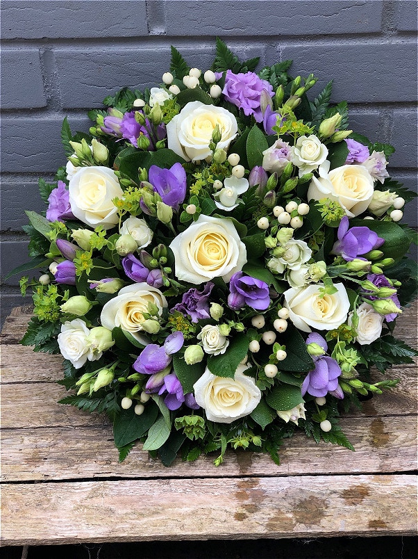 Funeral Flowers | Funeral Posy’s | White Rose & Lilac Freesia Posy
