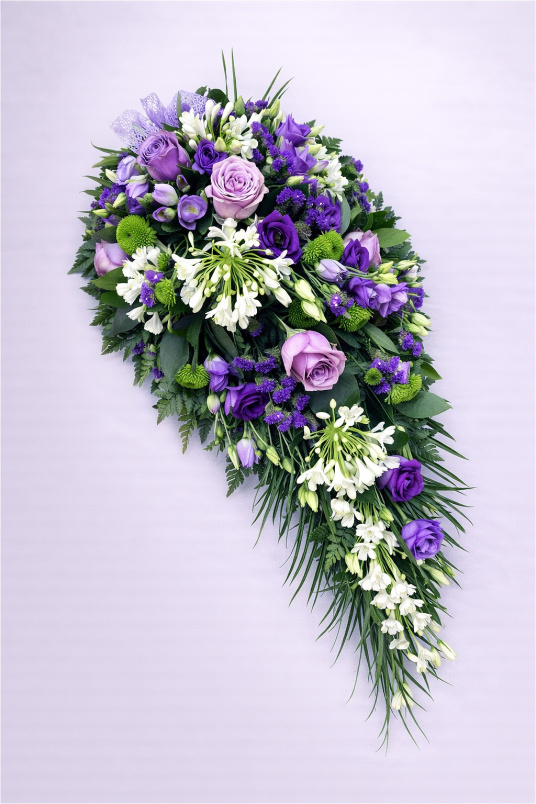 Funeral Flowers | Teardrop Sprays | Purple Teardrop Spray