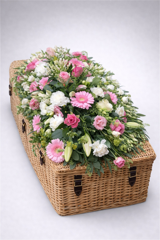 Casket Sprays | Funeral Flowers | Pink & White Coffin Spray