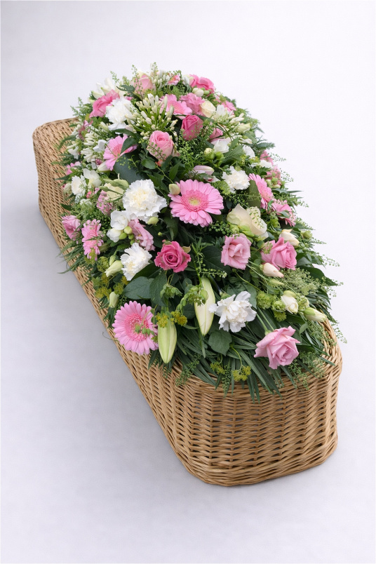 Casket Sprays | Funeral Flowers | Pink & White Coffin Spray