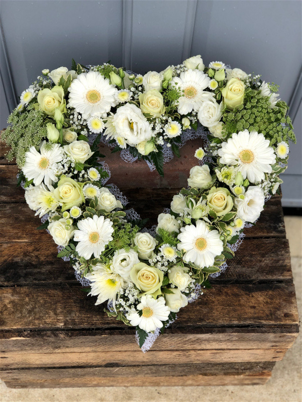Funeral Flowers | Heart Tributes | White Open Heart