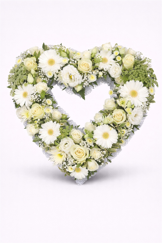 Funeral Flowers | Heart Tributes | White Open Heart