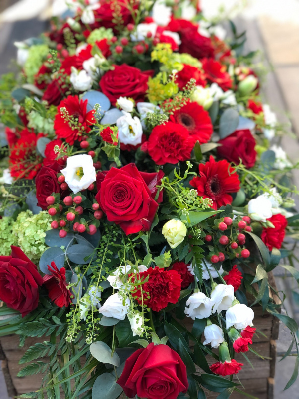 Casket Sprays | Funeral Flowers | Red Casket Spray