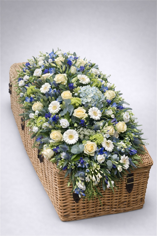 Casket Sprays | Funeral Flowers | Blue and White Coffin Spray
