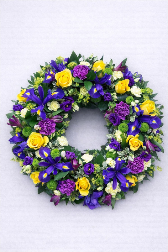 Funeral Flowers | Wreaths | Purple & Yellow Wreath