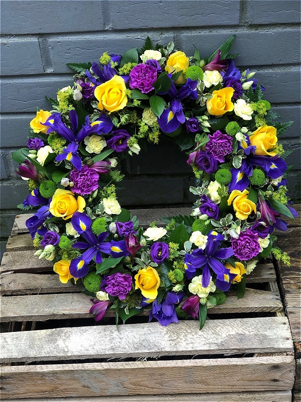 Funeral Flowers | Wreaths | Purple & Yellow Wreath