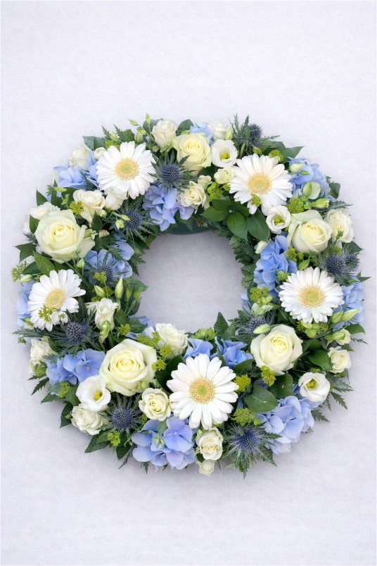 Funeral Flowers | Wreaths | Blue and White Wreath