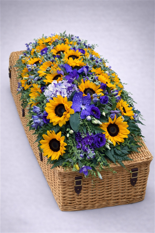 Casket Sprays | Funeral Flowers | Sunflower & Purple Casket Spray