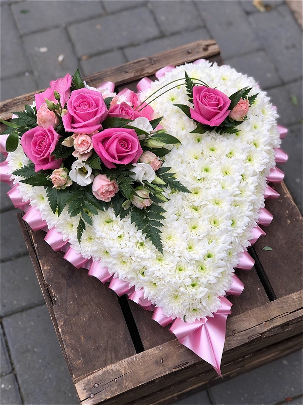 Funeral Flowers | Heart Tributes | Pink Based Heart