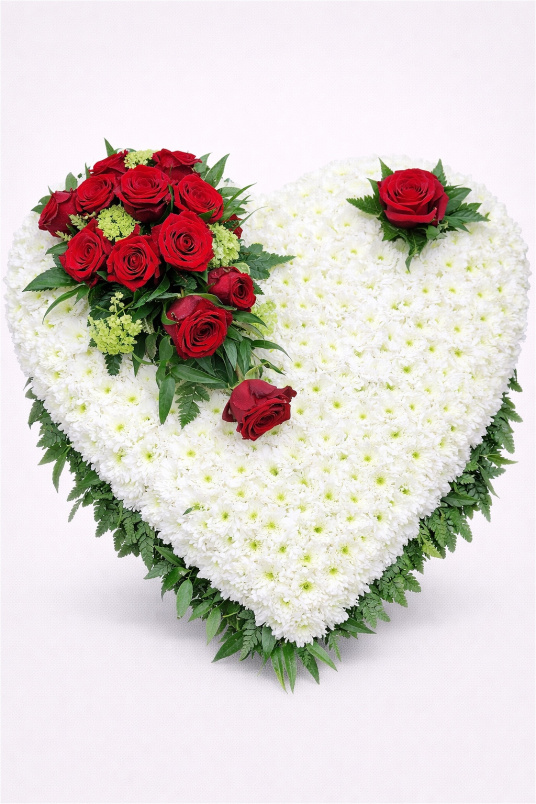Funeral Flowers | Heart Tributes | Foliage Edged Heart
