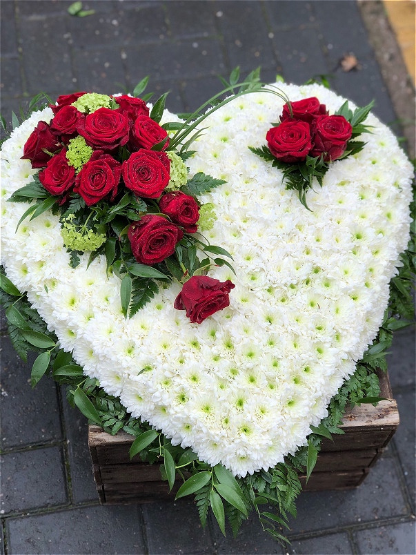 Funeral Flowers | Heart Tributes | Foliage Edged Heart