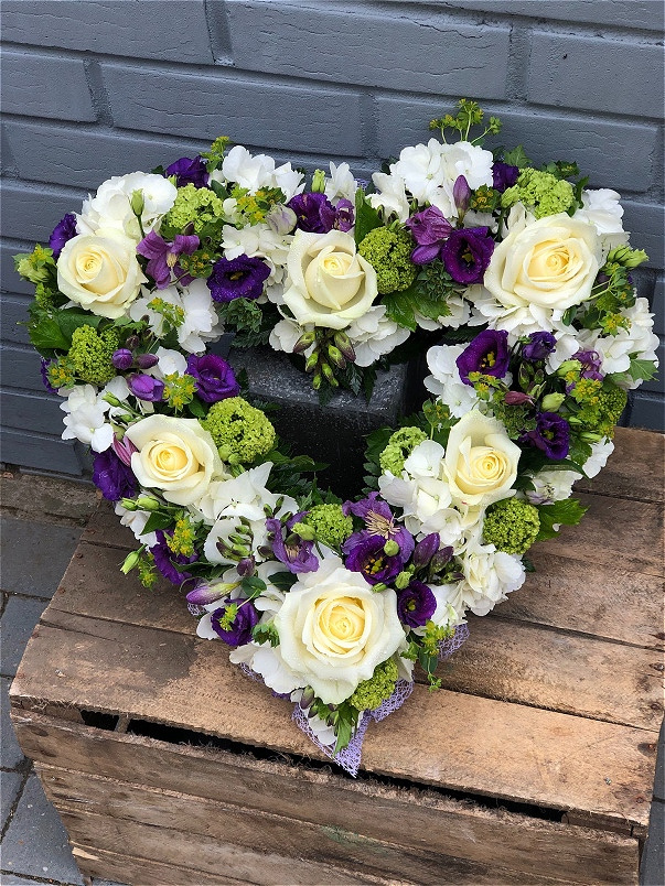 Funeral Flowers | Heart Tributes | Purple Open Heart