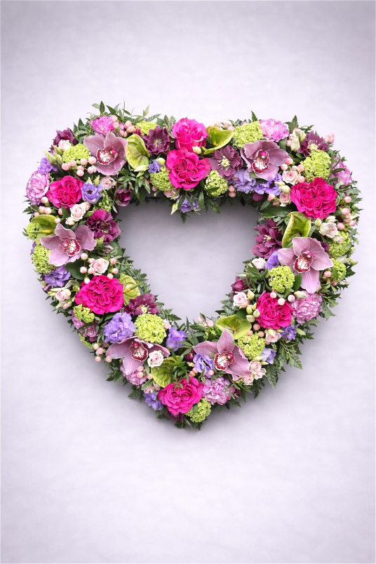 Funeral Flowers | Heart Tributes | Open Country Style Pink Heart