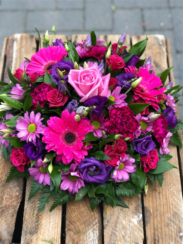 Funeral Flowers | Funeral Posy’s | Pink & Purple Posy Pad
