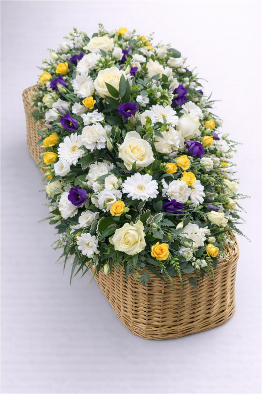 Casket Sprays | Funeral Flowers | Lemon, Cream and Purple Casket Spray