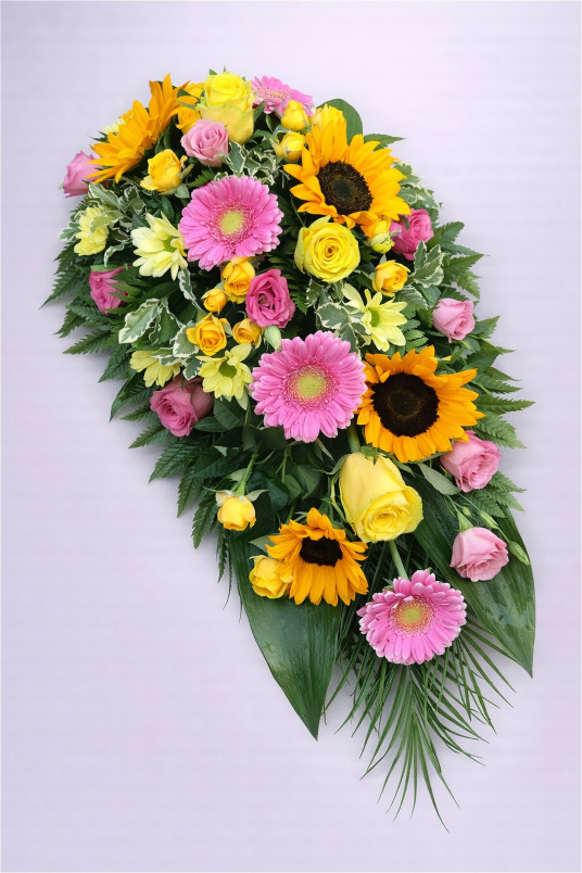 Funeral Flowers | Teardrop Sprays | Pink & Lemon Teardrop Spray