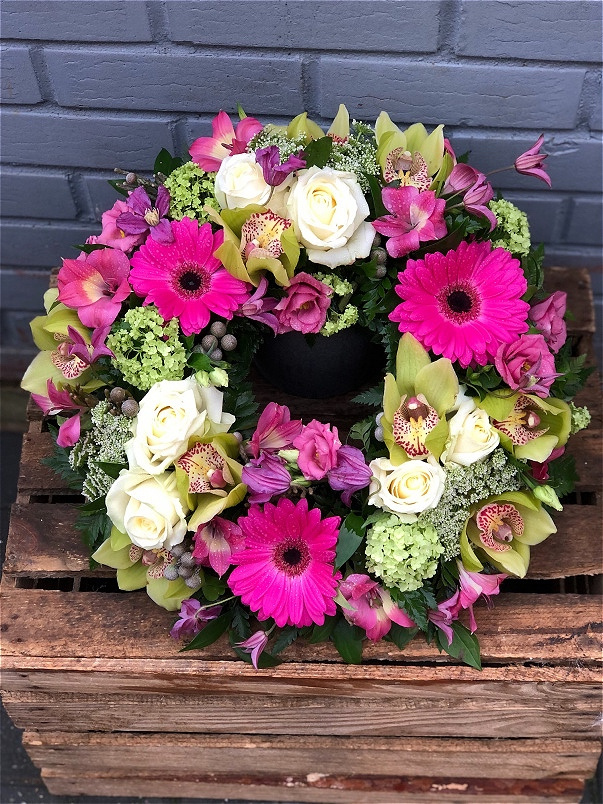 Funeral Flowers | Wreaths | Exotic Pink Wreath