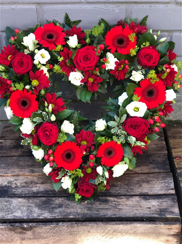 Funeral Flowers | Heart Tributes | Red Open Heart