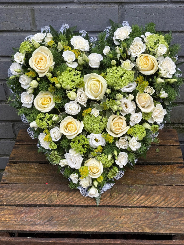 Funeral Flowers | Heart Tributes | White Loose Heart