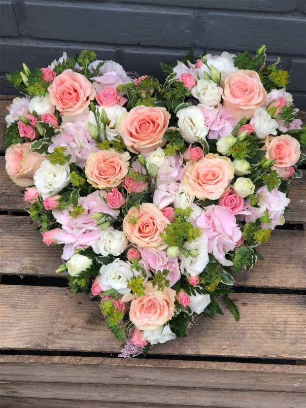 Funeral Flowers | Heart Tributes | Luxury Pastel Rose Heart