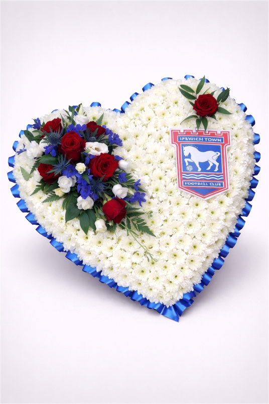 Funeral Flowers | Heart Tributes | Personal Tributes | Sport Themed Funeral Tributes | Football Badge Heart