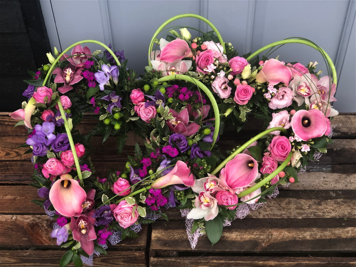 Funeral Flowers | Heart Tributes | Pink and Purple Entwined Hearts
