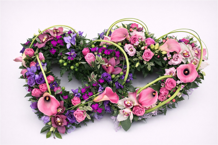 Funeral Flowers | Heart Tributes | Pink and Purple Entwined Hearts