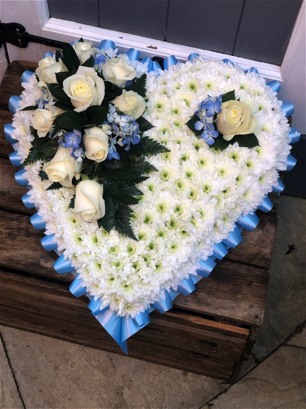 Funeral Flowers | Heart Tributes | Blue Based Heart