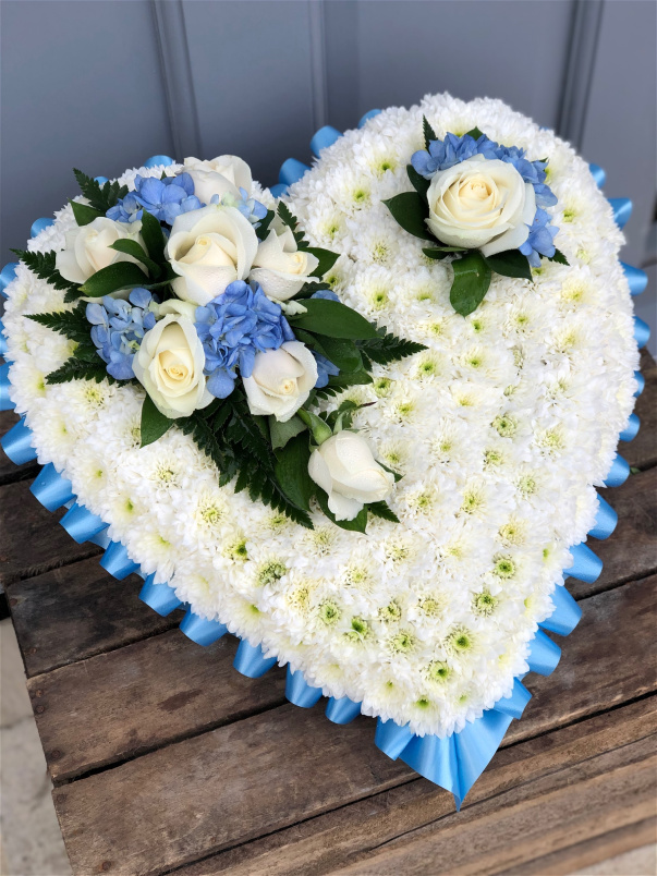 Funeral Flowers | Heart Tributes | Blue Based Heart