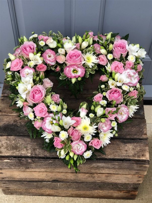 Funeral Flowers | Heart Tributes | Pink Open Heart