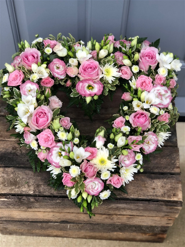Funeral Flowers | Heart Tributes | Pink Open Heart