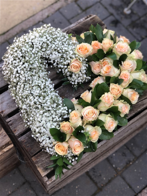 Funeral Flowers | Heart Tributes | Gypsophlia & Rose Open Heart
