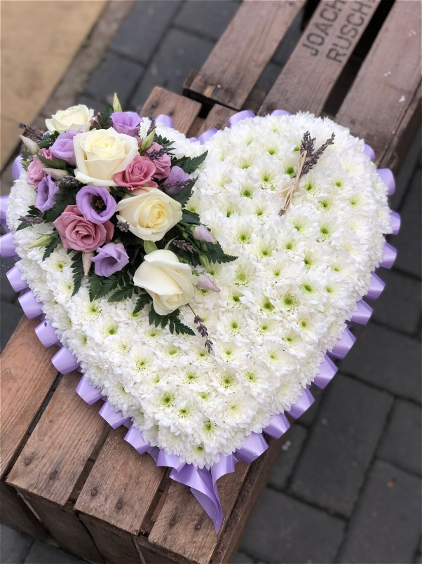 Funeral Flowers | Heart Tributes | Lilac Based Heart