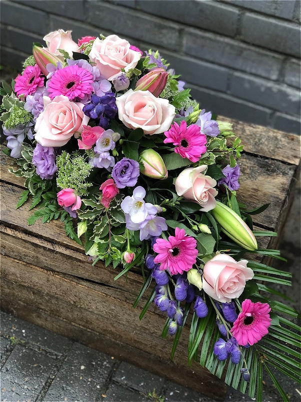 Funeral Flowers | Teardrop Sprays | Pink & Lilac Teardrop Spray