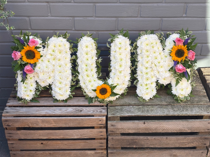 Funeral Flowers | Funeral Letters | MUM TRIBUTE Foliage Edged