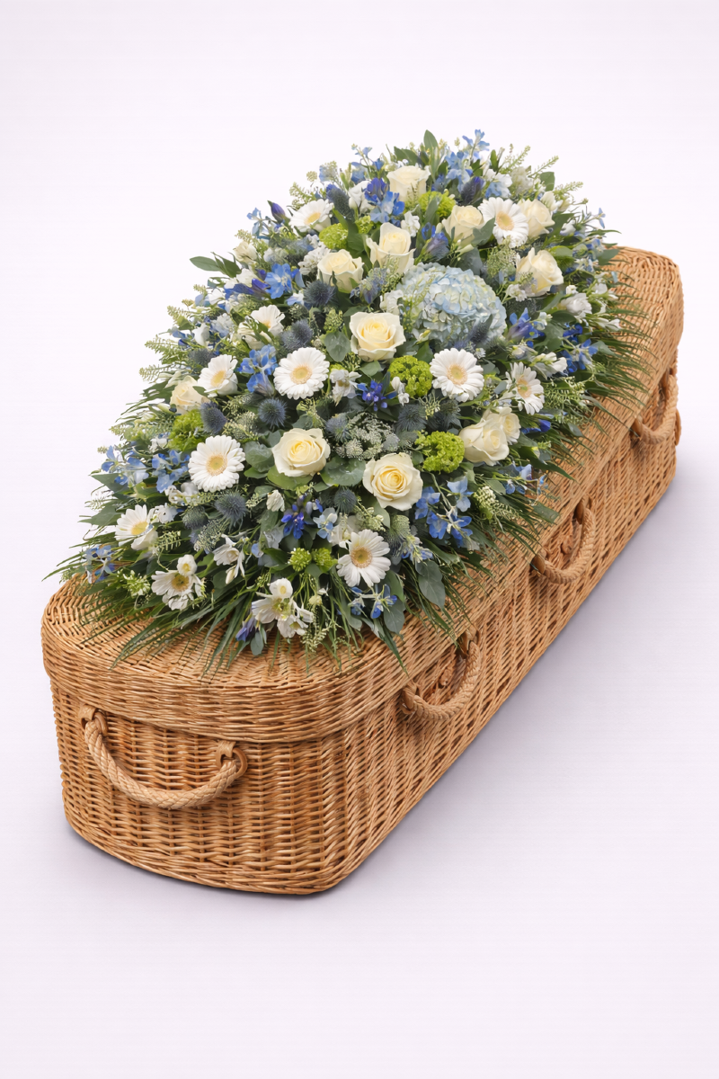 Vanilla Blue Flowers | Colchester | Casket Sprays in Colchester Flowers delivered to local funeral homes