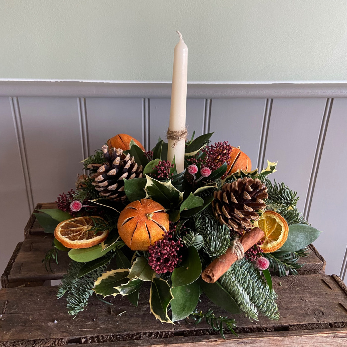 Christmas Arrangements & Wreaths | Festive Candle Arrangement