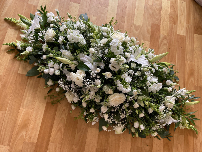 Sympathy & Funeral Tributes | All White Coffin spray