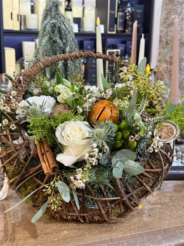 Christmas Flowers | Wicker Mossed Basked Oval