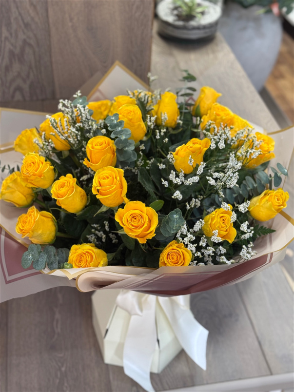 Christmas Flowers | Valentine Flowers - Hand Tied Bouquet | Yellow Rose Bouquet