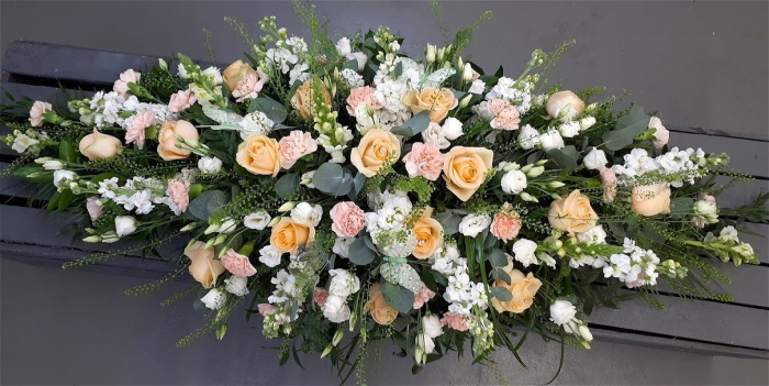 Sympathy | Peach Rose and Carnation Coffin Spray