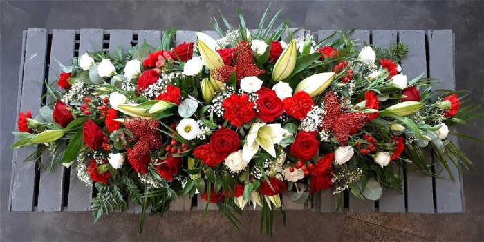 Sympathy | Red and White Coffin Spray
