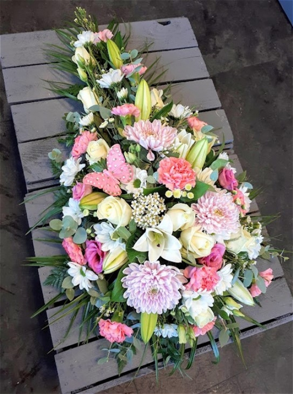 Funerals | Luxury Pastel Pink Teardrop with Roses and Lilies