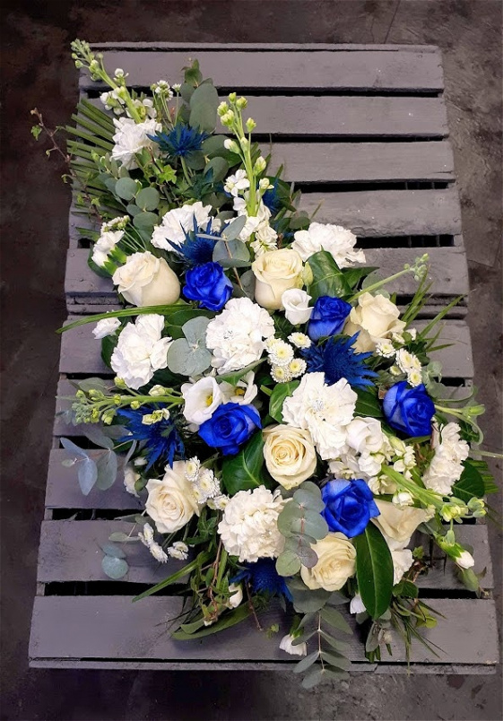 Funerals | Luxury Blue and White Teardrop with Blue Roses