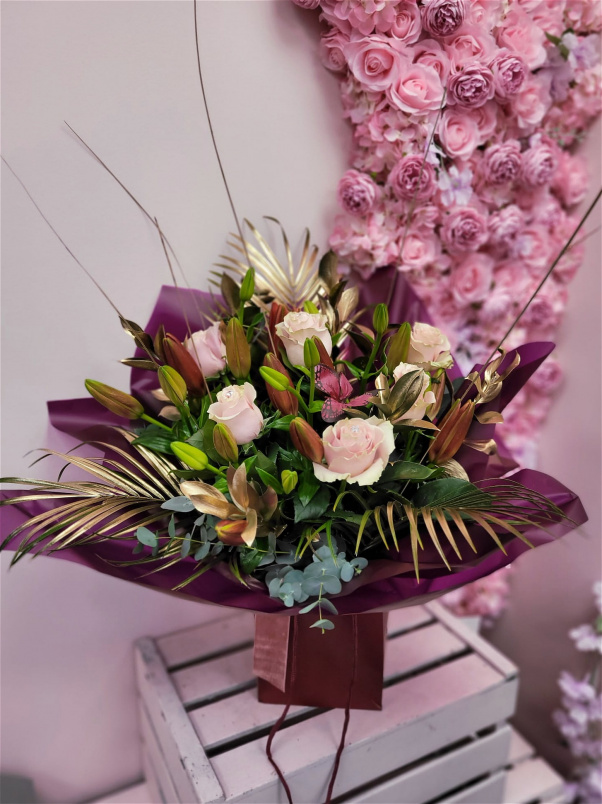 Valentines Collection | Romance Rose and Lily Bouquet in Pink and Red