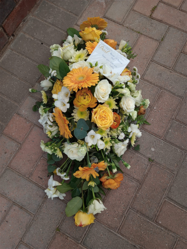 Funeral flowers  | orange &yellow double ender